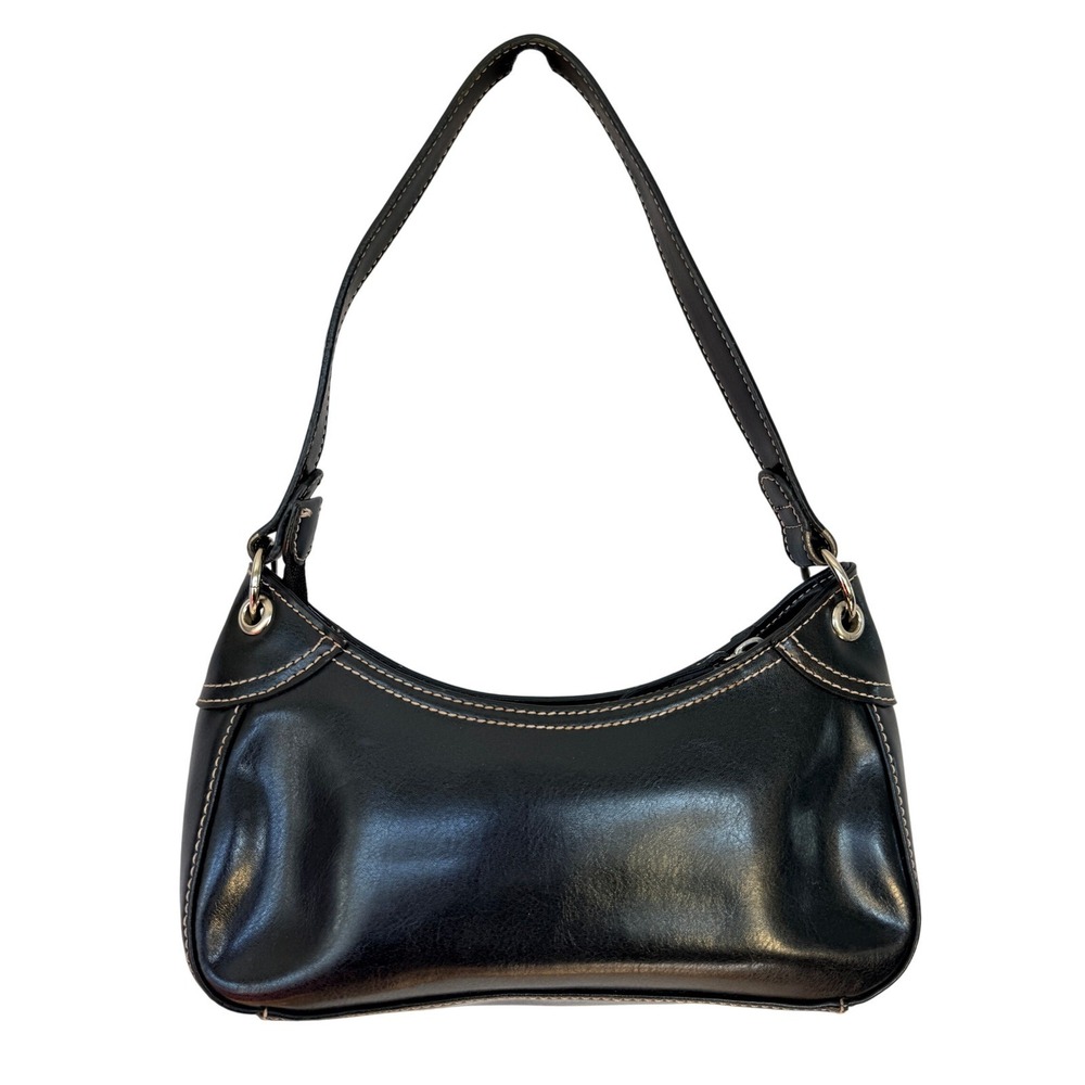Villager Liz Claiborne Black Baguette Shoulder Bag Contrast Stitching Y2K 90s
